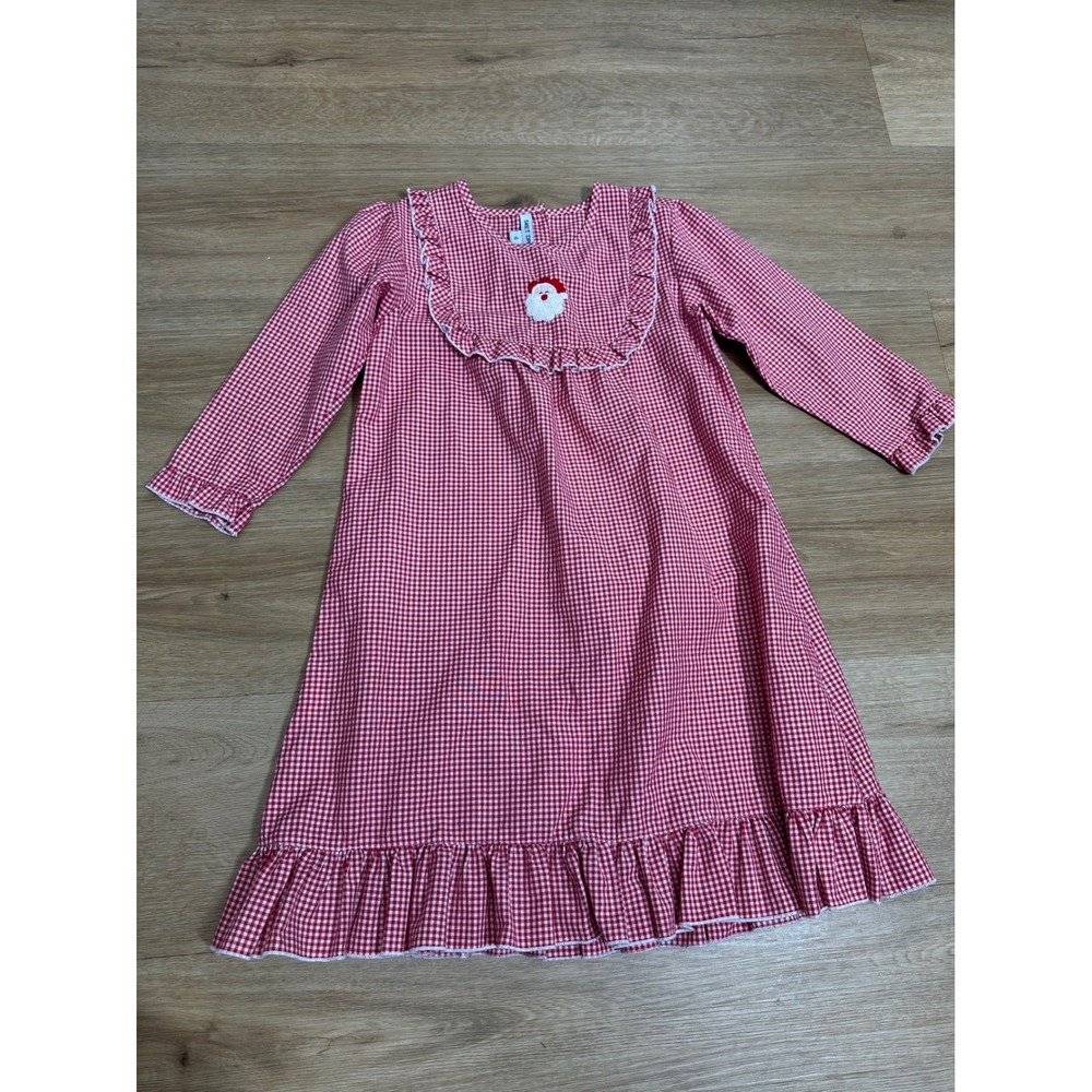 Sweet Dreams Girls Red Gingham Santa Claus Ruffle Christmas Nightgown 4T Holiday